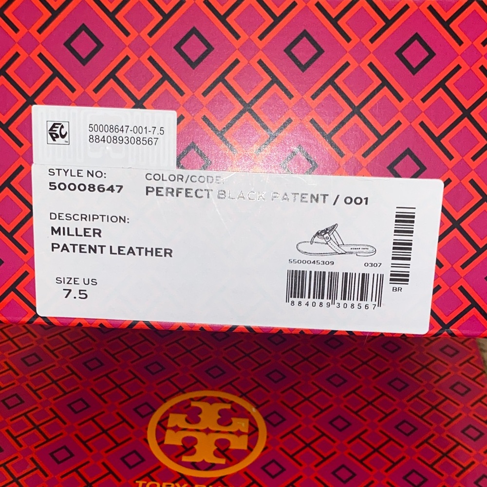 NEW Tory Burch Black Patent Logo Miller Thong Sandals - Picture 6 of 6